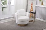 Teddy Swivel Barrel Chair, Swivel Accent Chairs Armchair for Living Room, Reading Chairs for Bedroom Comfy, Round Barrel Chairs with Gold Stainless St