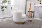 Teddy Swivel Barrel Chair, Swivel Accent Chairs Armchair for Living Room, Reading Chairs for Bedroom Comfy, Round Barrel Chairs with Gold Stainless St