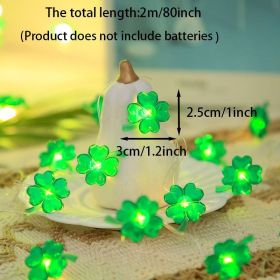1 Set Of St Patrick's Day String Lights, Four-Leaf Clover Light String Shamrock Irish Fairy LED Light 10 Feet 40 Green Color LEDs Battery Operated Wit (Color: green)